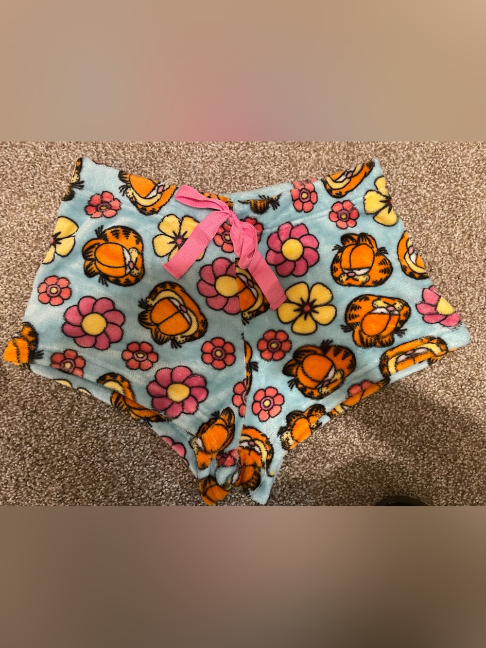 Nickelodeon Blue Garfield Floral Fleece Pajama Shorts with Pink Bow